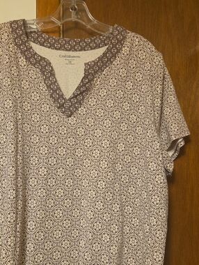 croft & barrow Brown and Cream Short Sleeve Printed Women's Shirt